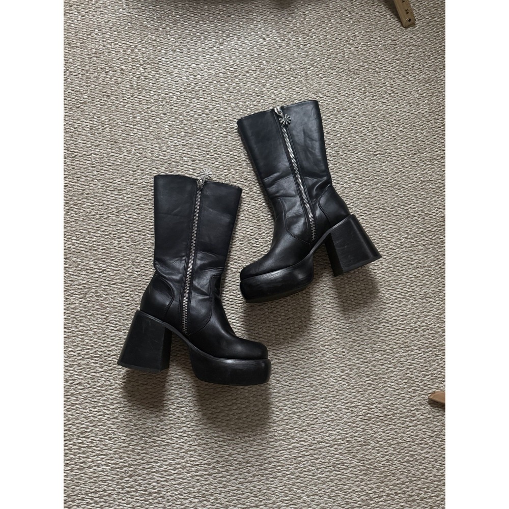 Delia's Dolls Kill New Moon Mid Calf Chunky Black Platform Boots Goth 9 Grunge - Picture 2 of 9